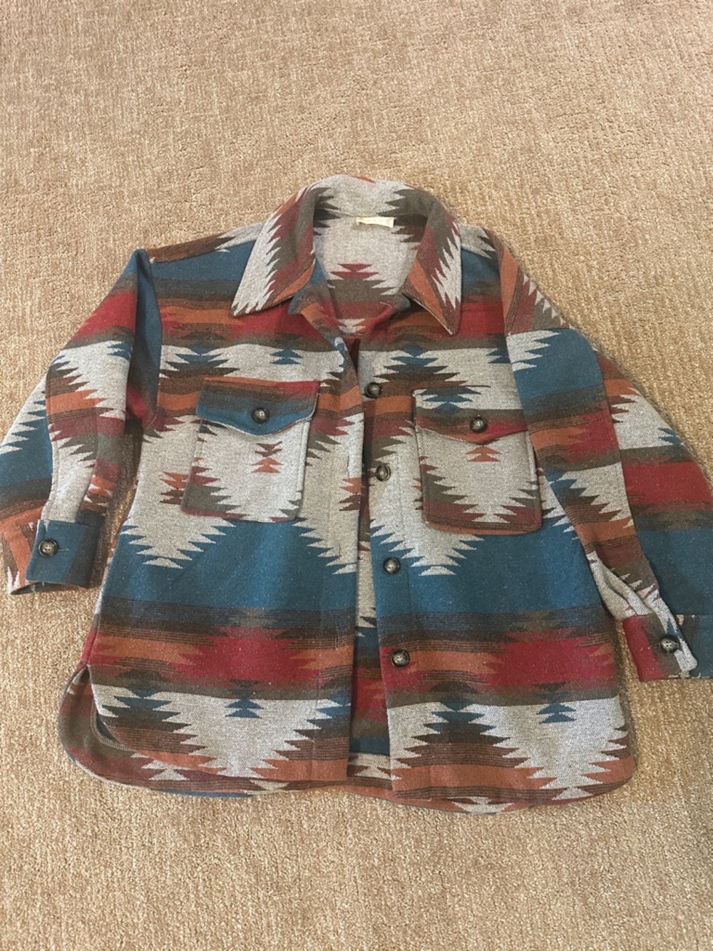 Altar'd State Aztec Knit Top in Teal, Rust & Cream